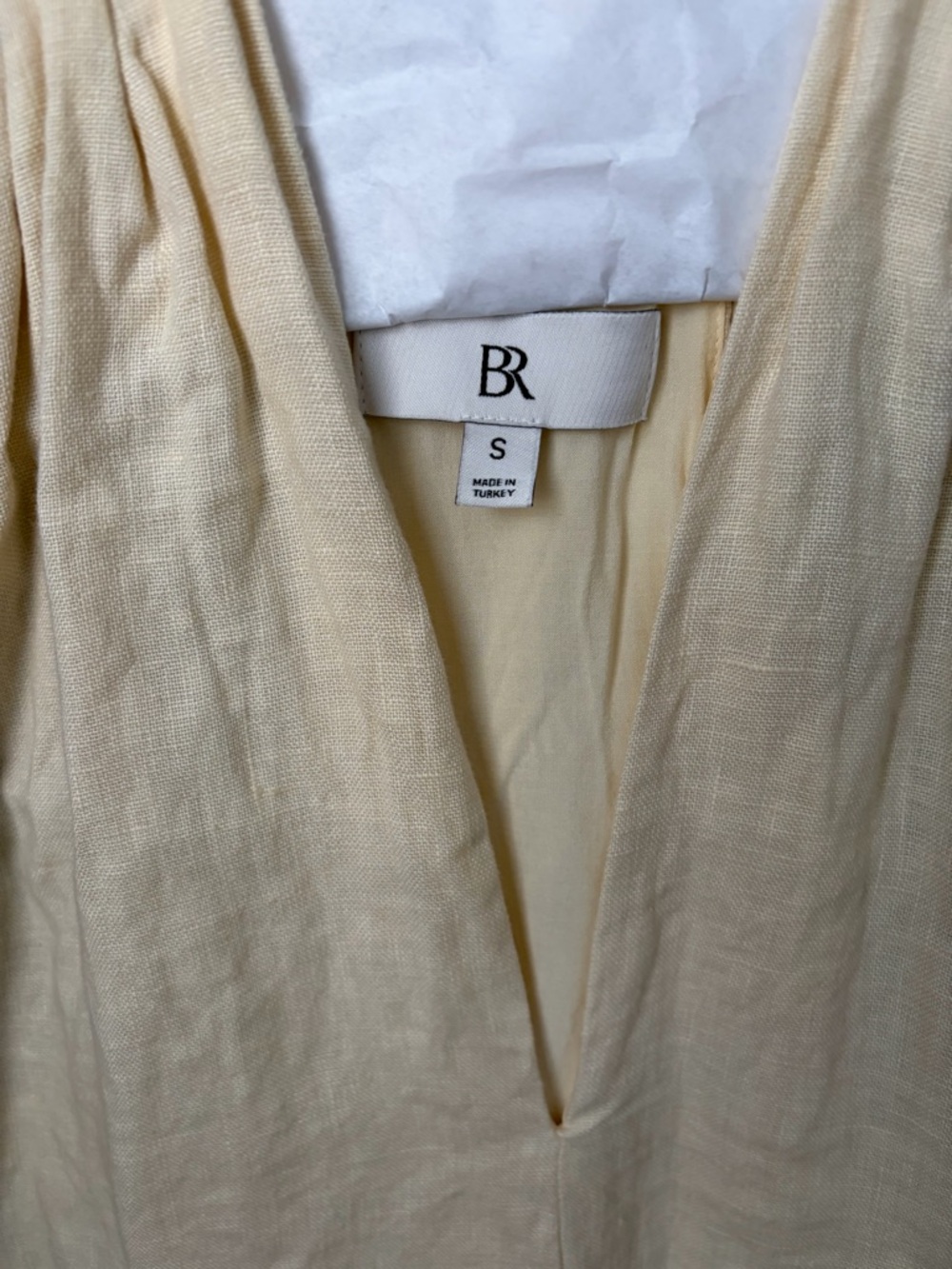 BR Pale Yellow V-Neck Linen Dress